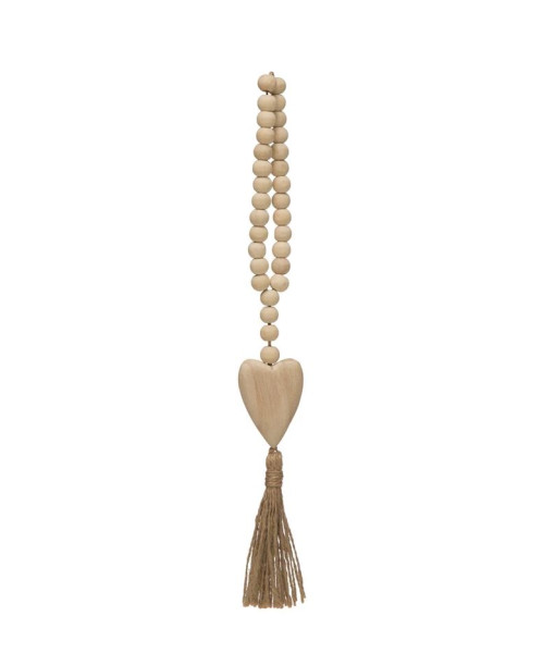 Perles en bois avec icône en forme de cœur et pompon en jute