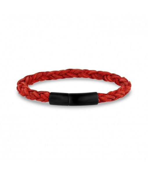 Bracelet en cuir tressé rouge 6 mm