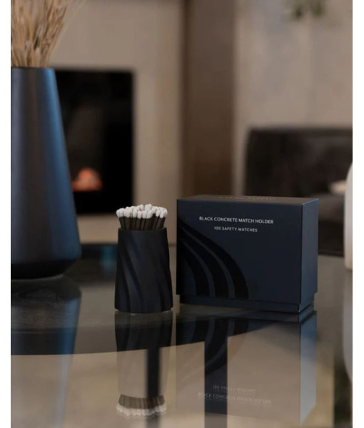 Everlasting Candle - Jeu de 100 allumettes en bois incluant porte-allumettes en béton noir