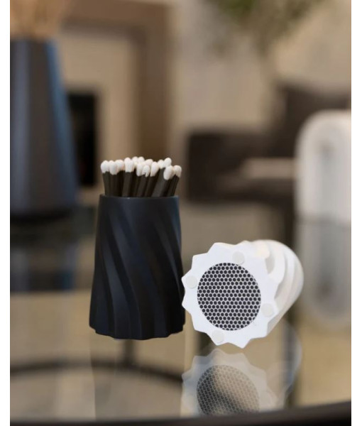 Everlasting Candle - Jeu de 100 allumettes en bois incluant porte-allumettes en béton noir
