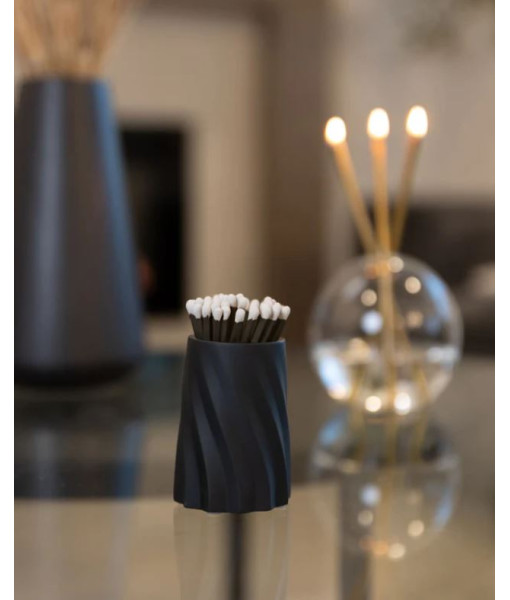 Everlasting Candle - Jeu de 100 allumettes en bois incluant porte-allumettes en béton noir