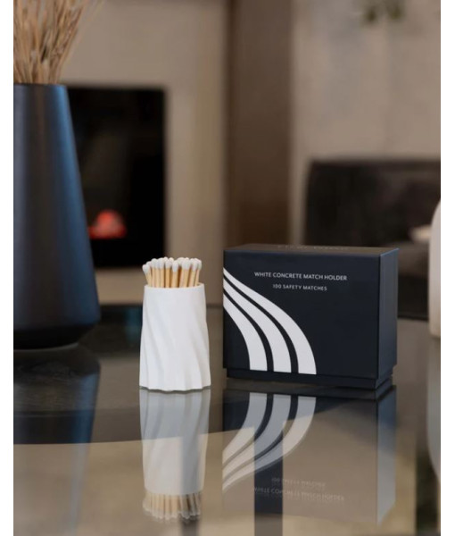 Everlasting Candle - Jeu de 100 allumettes en bois incluant porte-allumettes en béton blanc