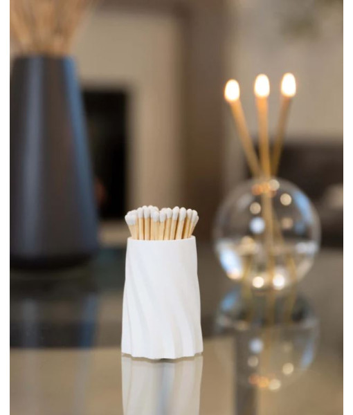 Everlasting Candle - Jeu de 100 allumettes en bois incluant porte-allumettes en béton blanc