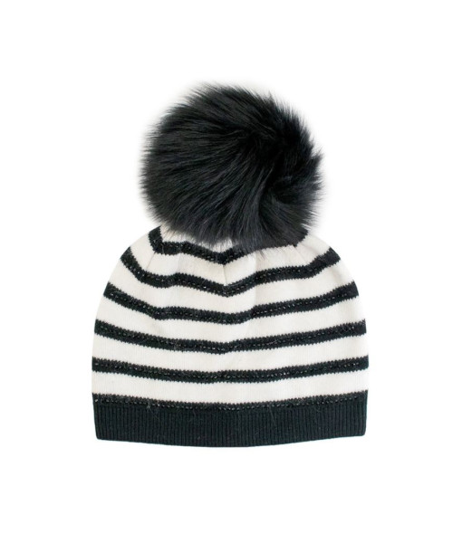 Bonnet noir et blanc en tricot à rayures