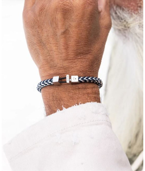 Pig & Hen - Bracelet Catena Foxtail- marine et argent