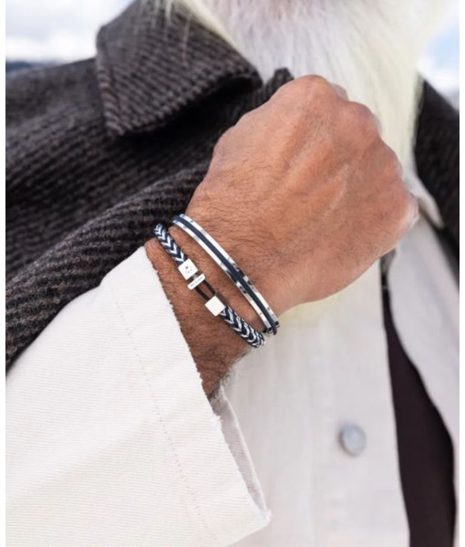 Pig & Hen - Bracelet Catena Foxtail- marine et argent