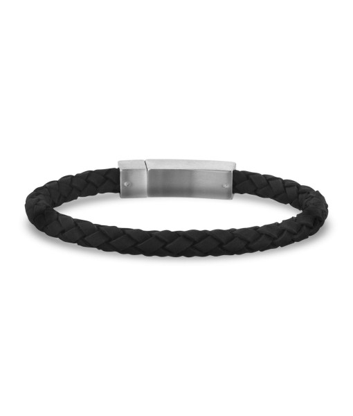 Bracelet en cuir noir à fermoir en acier