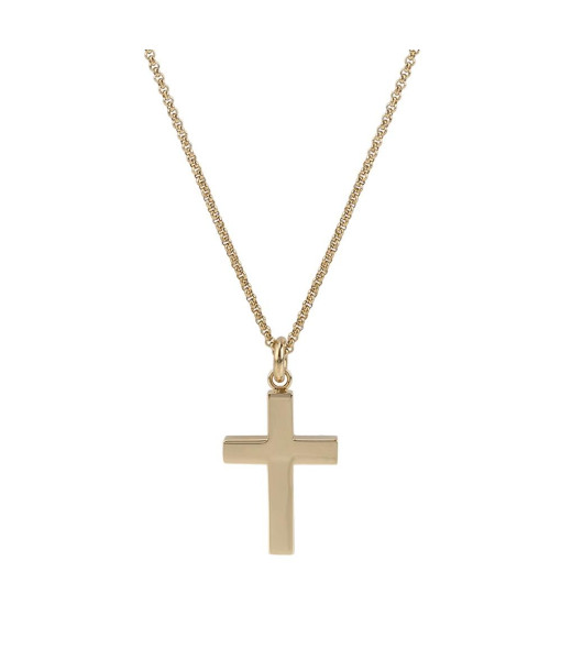 Pendentif croix en acier doré avec chaîne
